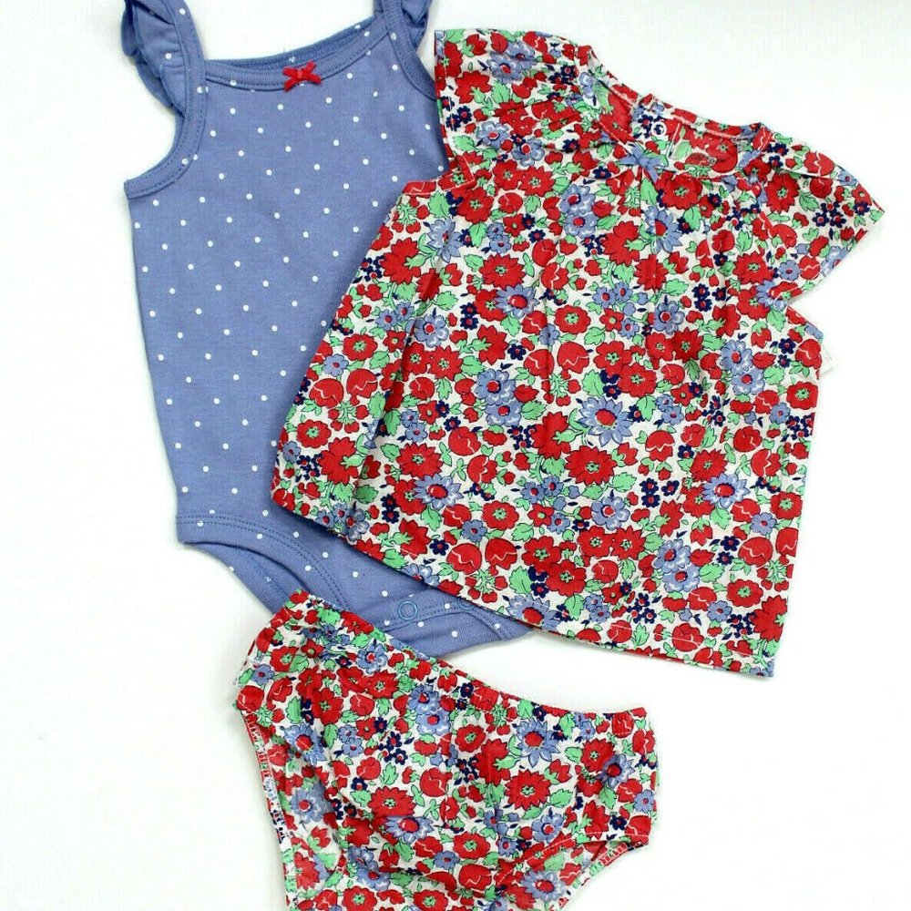 Carter's 3-Piece Bodysuit, Floral Top & Diaper Cover Set Size 3M